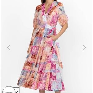 NWT Johnny Was Annalise Silk-Blend Midi Dress